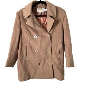 Talbot's Pure New‎ Wool Cozy Warm Camel Classic Peacoat Jacket Anchor Buttons 8
